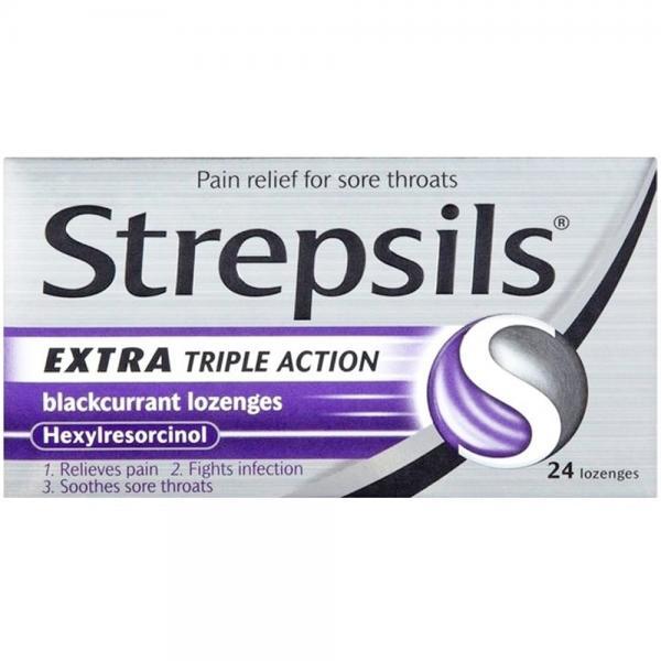 Strepsils 黑加仑味三倍功效喉糖 （加强装） 24粒