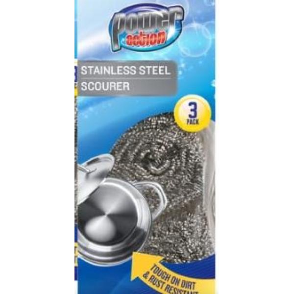 Power Action Stainless Steel Scourer 3 Pack 