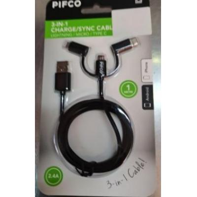 PIFCO 3 in 1 Charge/Sync cable 1m