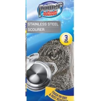 Power Action Stainless Steel Scourer 3 Pack 